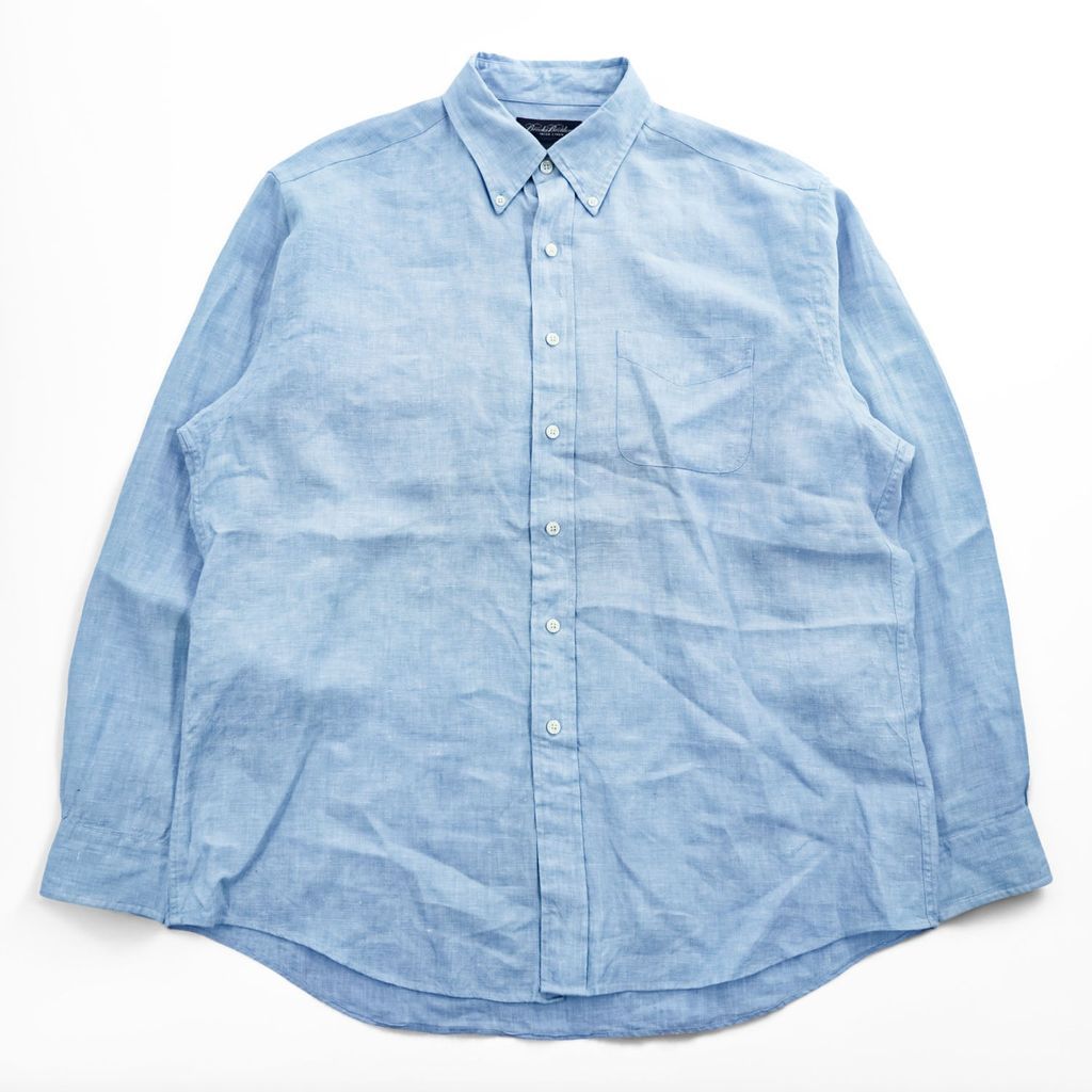 Brooks Brothers アイリッシュリネン 長袖シャツ L ブルー 麻100% IRISH LINEN ボタンダウン
