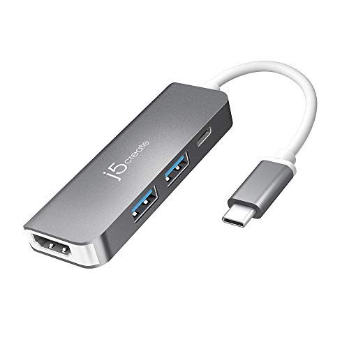 j5create USB-C 5in1 マルチ ディスプレイアダプター 変換ケーブル 【HDMI 4K 30Hz, USB3.0ｘ2 , USB-C3.1ｘ1(PD60W充電も対応)】Displayport Alt Mode対応 小型・コンパクト バスパワーt