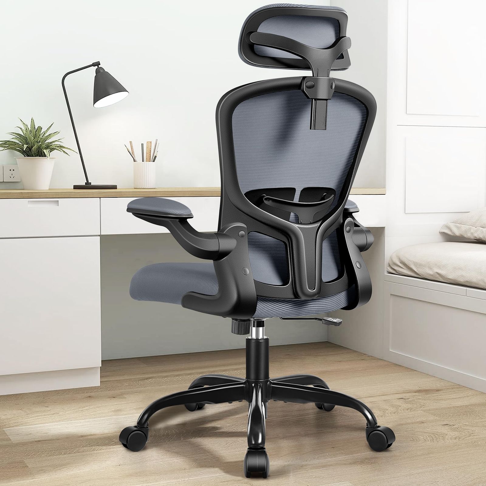 ☆新品☆FelixKing オフィスチェア 人間工学 疲れない デスクチェア メッシュ 昇降機能付き 跳ね上げ式アームレスト 椅子 可動肘 腰痛対策 多機能 チェア 通気性 事務用 在宅勤務 360度回転 静音PUキャスター おしゃれ ダーク 30dc902d