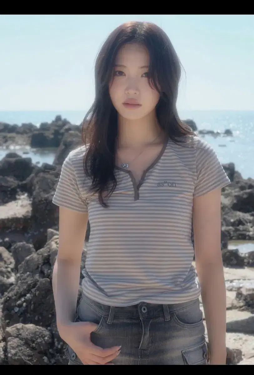 ASON CANDY STRIPE T / BEIGE アズオン 半袖 ストライプ