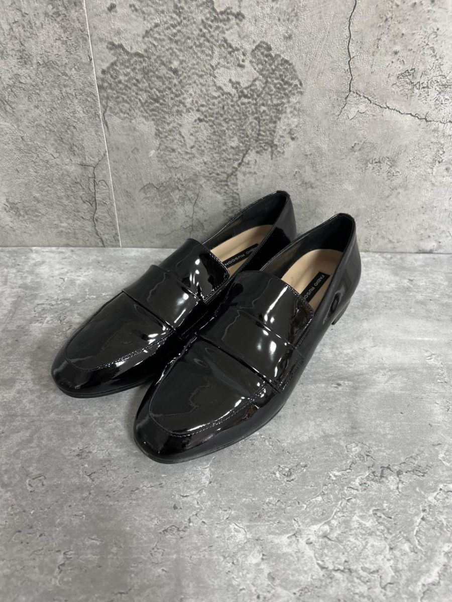 FABIO RUSCONI ファビオルスコーニ エナメル 保存袋付き フラット パンプス size35/黒 ■■◎レディース