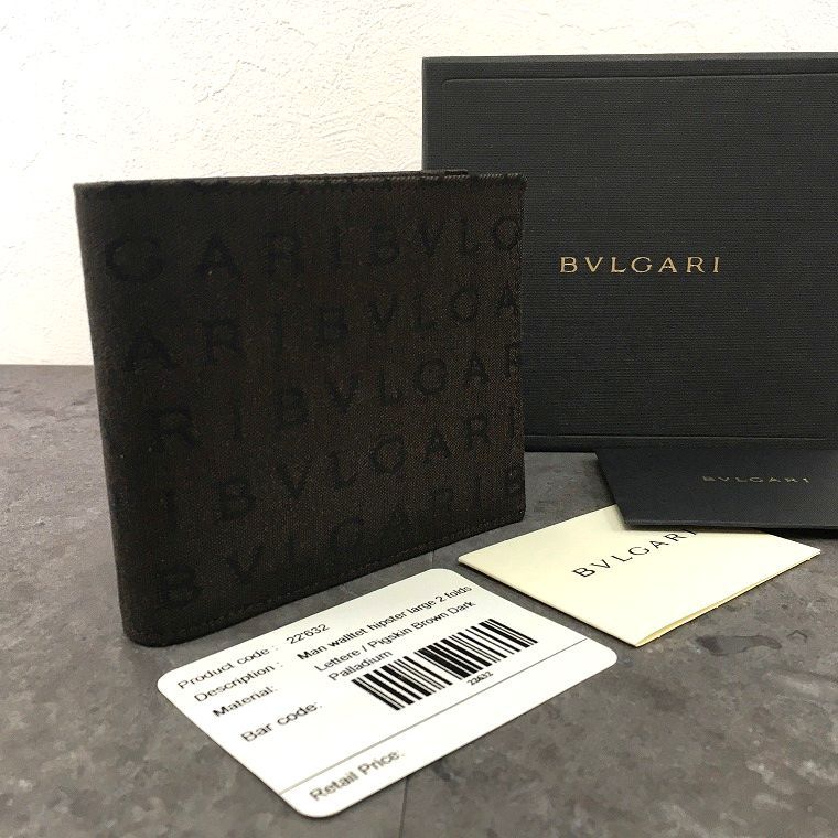 送料込み！ 未使用品 BVLGARI 札入れ ダークブラウン ロゴマニア 箱付き ☆プレゼントにも☆143 送料込み！ 未使用品 BVLGARI 札入れ ダークブラウン ロゴマニア 箱