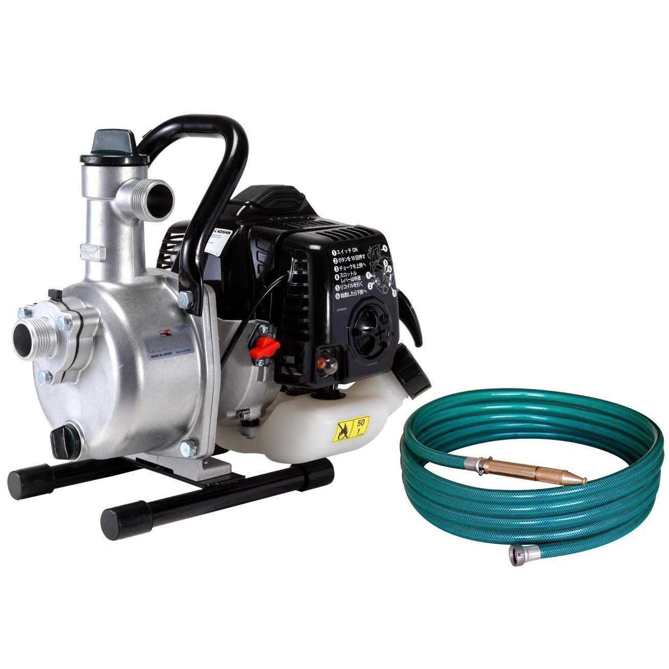 工進(KOSHIN) ハイデルスポンプ 8m 散水ホース付 SEV-25LR 2サイクルエンジン 口径 25mm 散水 洗浄 送水 タンク 用水so