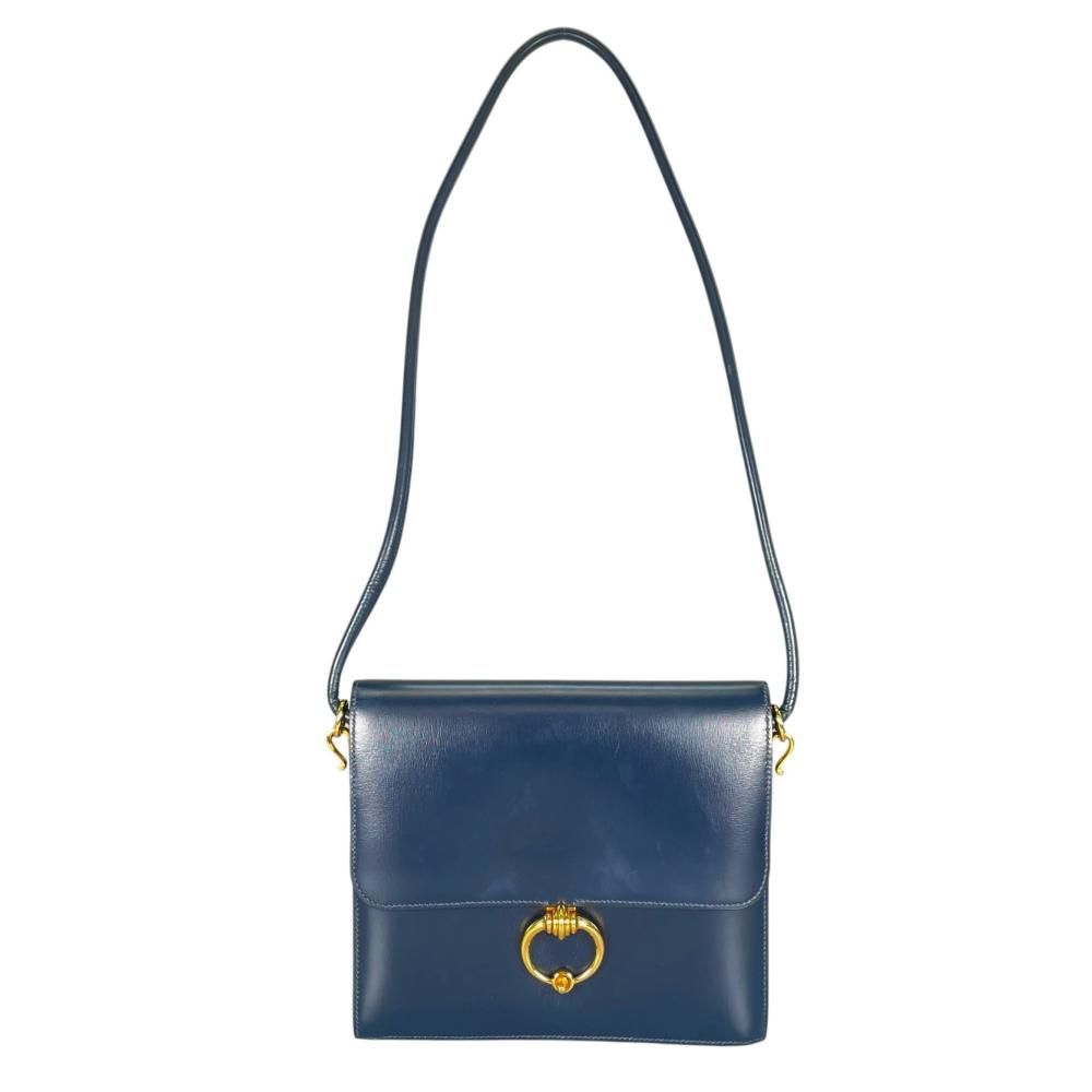 エルメス ショルダーバッグ レディース セクアナ22 ワンショルダー ヴィンテージ 肩掛け HERMES ⚪︎N刻印 レザー ブルー 青 ゴールド金具 美品 1984年【中古品】