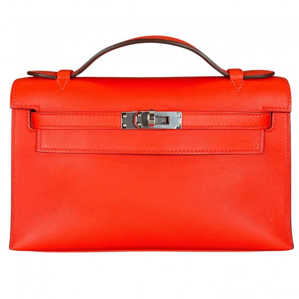 エルメス ハンドバッグ レディース ポシェットケリー クラッチバッグ シルバー金具 HERMES Y刻印 レッド 赤 シルバー金具 美品 2020年【中古品】