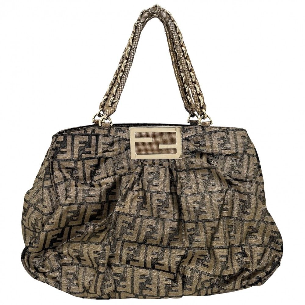フェンディ ハンドバッグ レディース ズッカ トートバッグ 肩掛け FENDI 8BR616 キャンバス レザー ブラウン 茶 シルバー金具【中古品】
