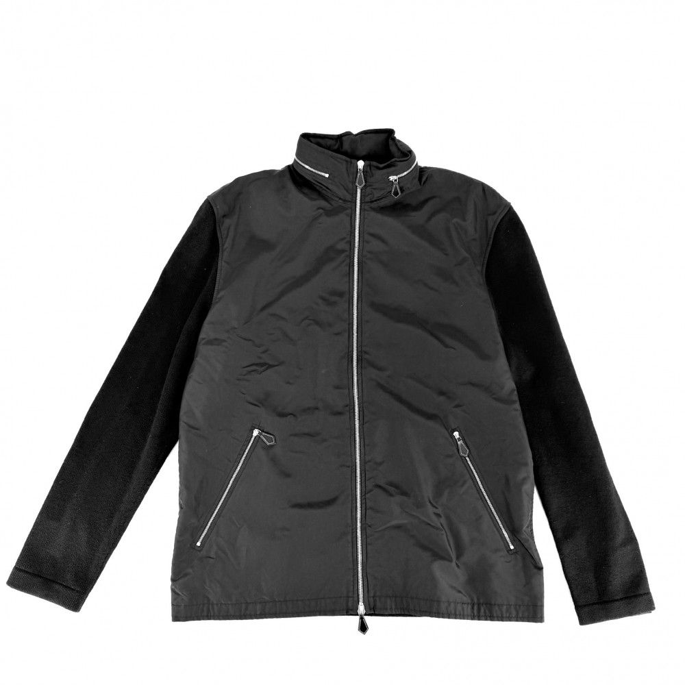 エルメス ブルゾン メンズ ニット ジャケット 異素材 アパレル 服 HERMES XXL ブラック 黒 シルバー金具 ポリエステル ポリアミド ポリウレタン ウール 秋 冬 美品【中古品】
