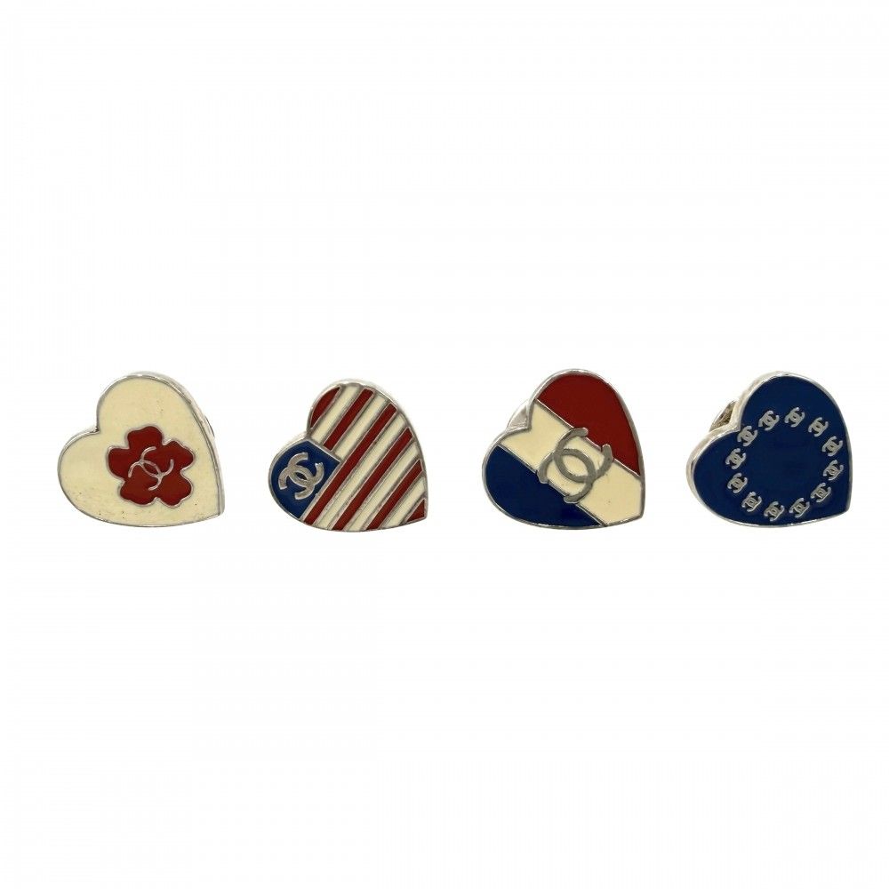 シャネル ブローチ レディース ココマーク 国旗 アクセサリー ヴィンテージ ハート CHANEL 03A ホワイト 白 ブルー 青 約3.7(1個あたり)g 2003年【中古品】
