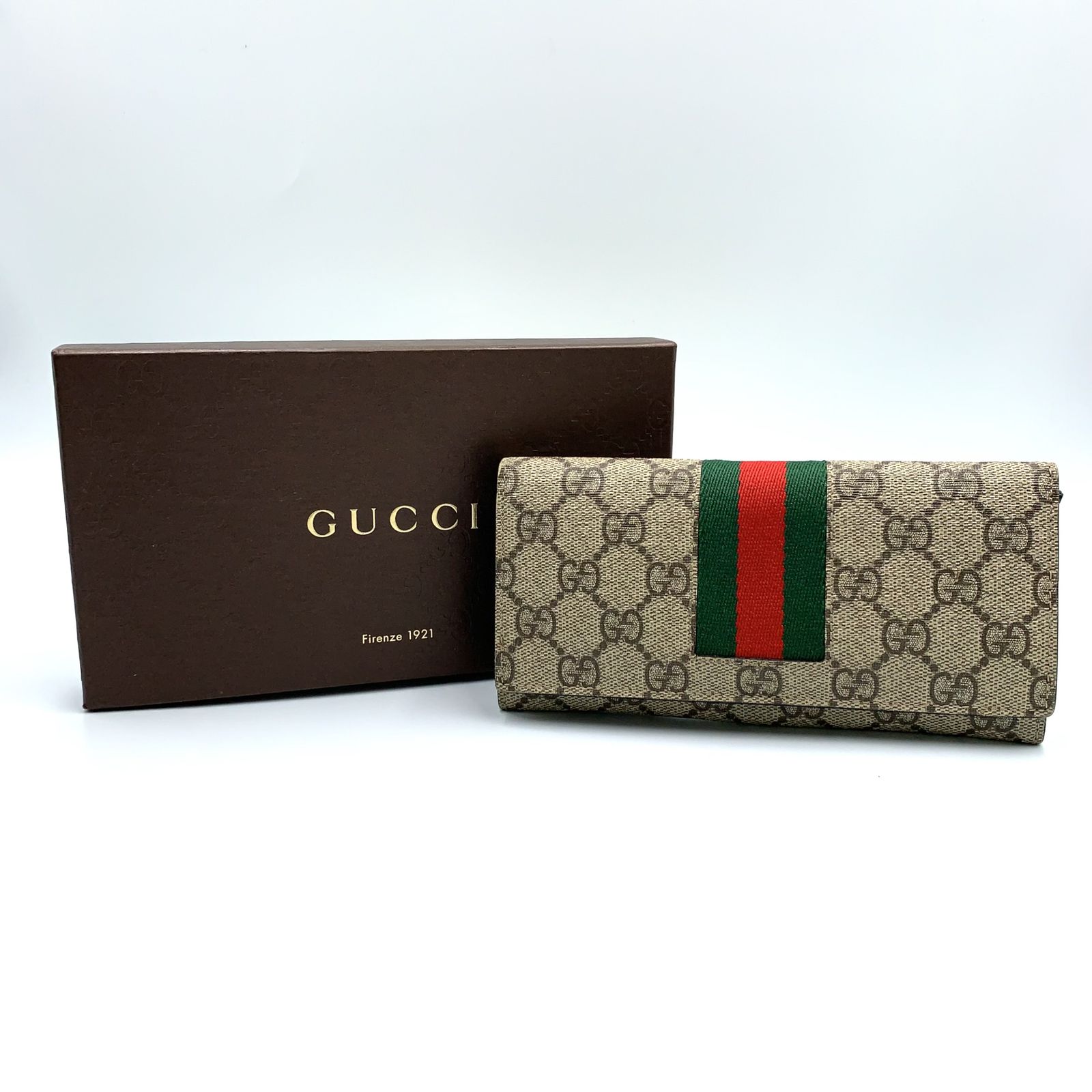 新着】GUCCI オフィディア GGスプリーム レザー×PVC ブラウン 長財布