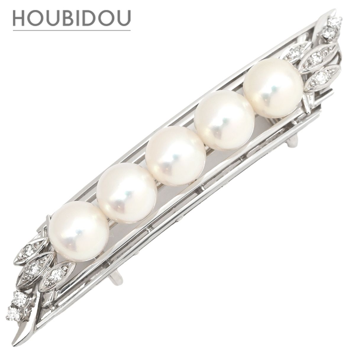アクセサリー 5Pパール ダイヤ 0.15ct 帯どめ パールホワイト×プラチナシルバー プラチナ 帯留め 5粒 5連 真珠 あこや アコヤ 【中古】 112,270円