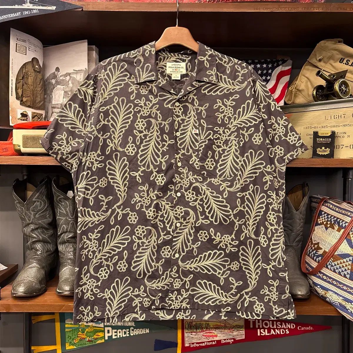 90s Polo Jeans(ポロジーンズ) オールオーバー フローラル ベイズリー パータン オープンカラー 半袖 シャツ N1365