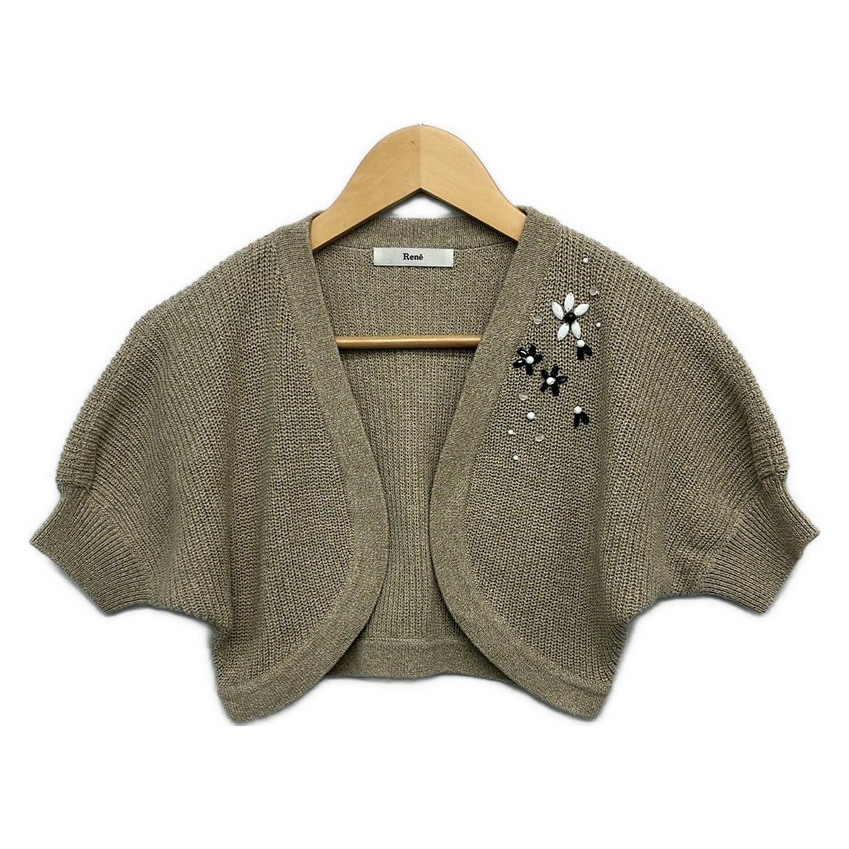 Rene(ルネ) ボレロ サイズ36 S レディース美品 ベージュ 半袖/ビジュー/フラワー(花)