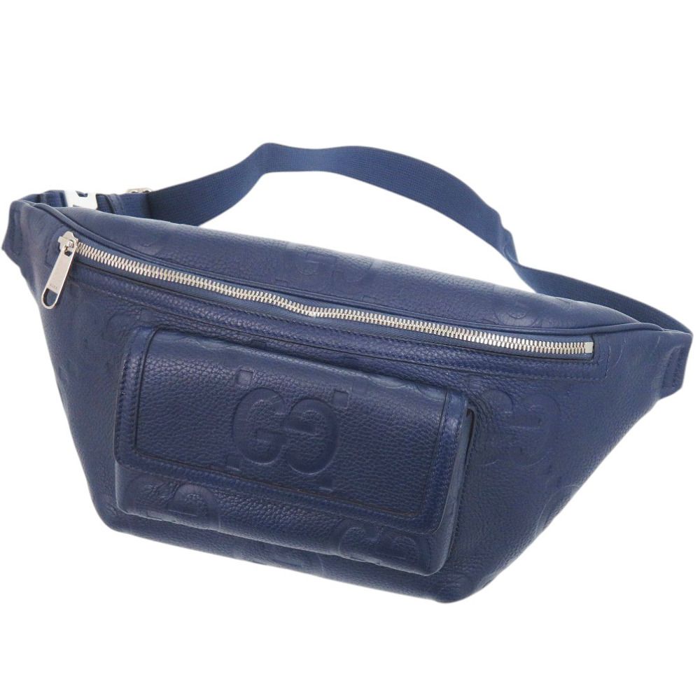 新品同様 グッチ GG 825964 レザー ブルー ボディバッグ ウエストバッグ 青 1233 GUCCI