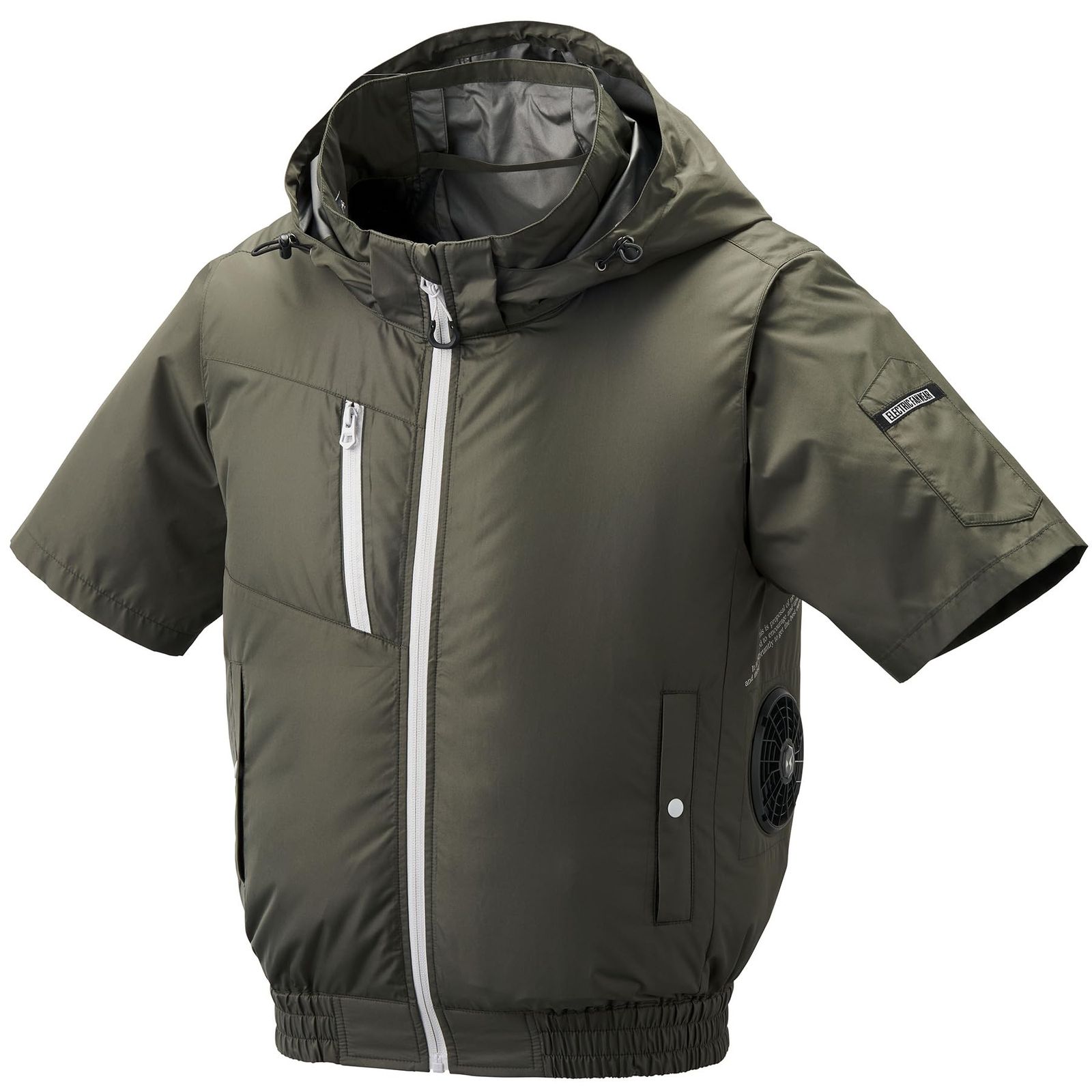 [武蔵野ユニフォーム] アタックベース 空調風神服チタンフード半袖 8845 単品 極涼 立ち襟 高衿 ストラップ付き<026-8845-ス>(05-OD 3L) [05-OD] [3L]