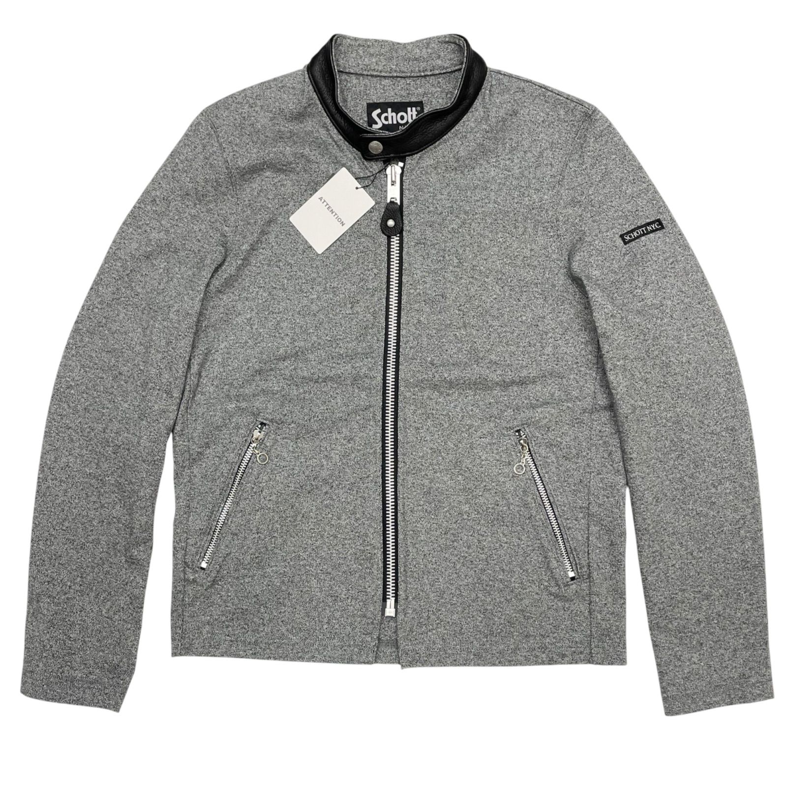 未使用品 Sサイズ SCHOTT 3173080 CAFE RACER JACKET HEAVY JERSEY ショット カフェレーサージャケット 襟ディアスキン