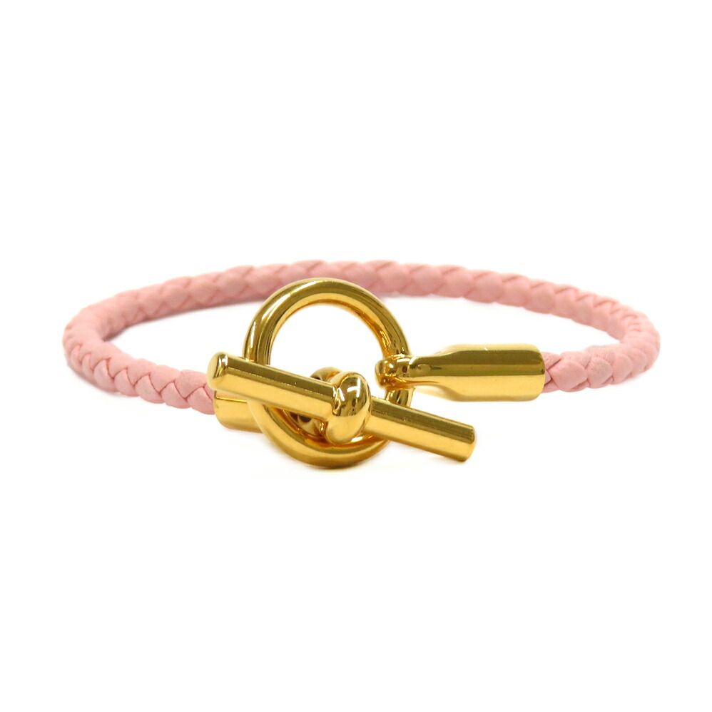 【名古屋】エルメス ブレスレット グレナン ローズサクラ ゴールド金具 レザー メタル バングル 小物 アクセサリー レディース