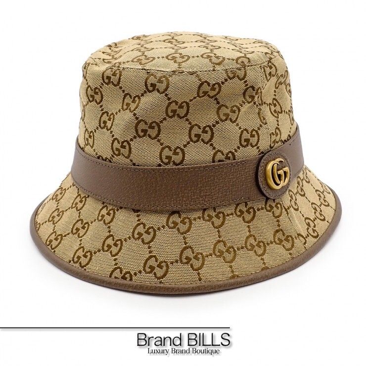 未使用品 GUCCI グッチ バケットハット 帽子 ダブルG 735219 GGキャンバス ＃M ベージュ ユニセックス