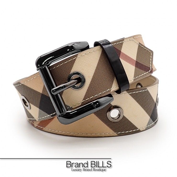 未使用品 BURBERRY バーバリー ノバチェック ハトメ穴 ベルト ITPARPEL9BOL 32/80 PVC ベージュ ユニセックス