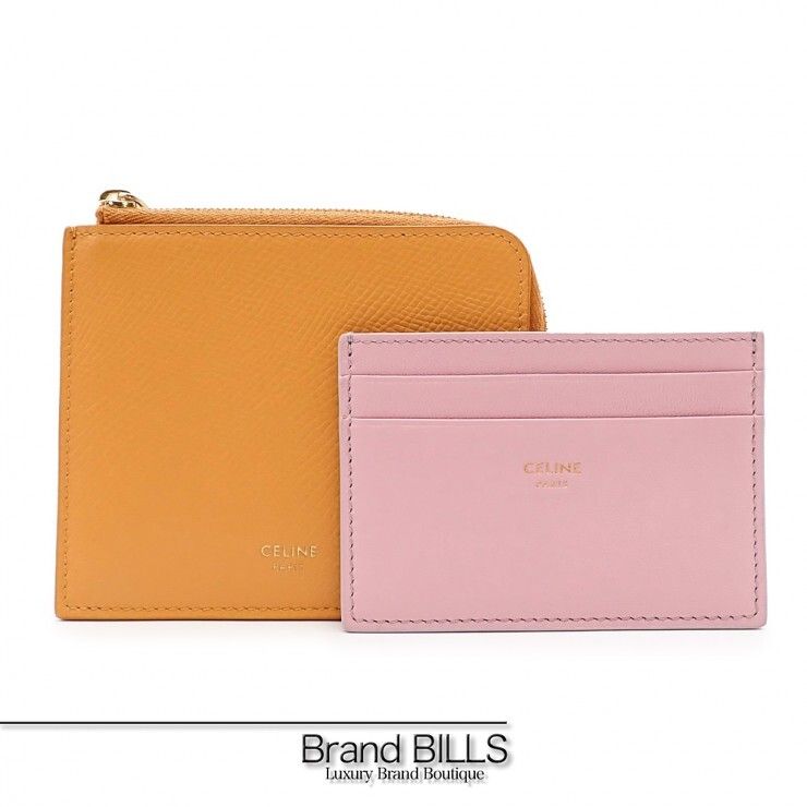 美品 CELINE セリーヌ ジップ付きパース コインケース カードケース 10D883CIW カーフ ラムスキン オレンジ レディース