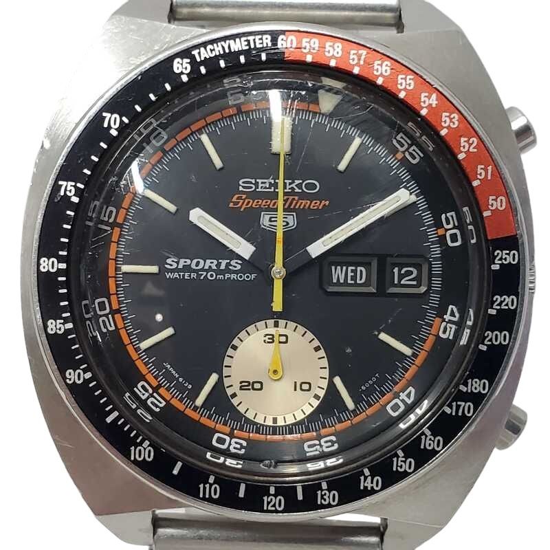 SEIKO 5 セイコー ファイブ スピードタイマー 6139-6030 腕時計 メンズ 自動巻き ブラック文字盤 動作品 【中古】 32605K215