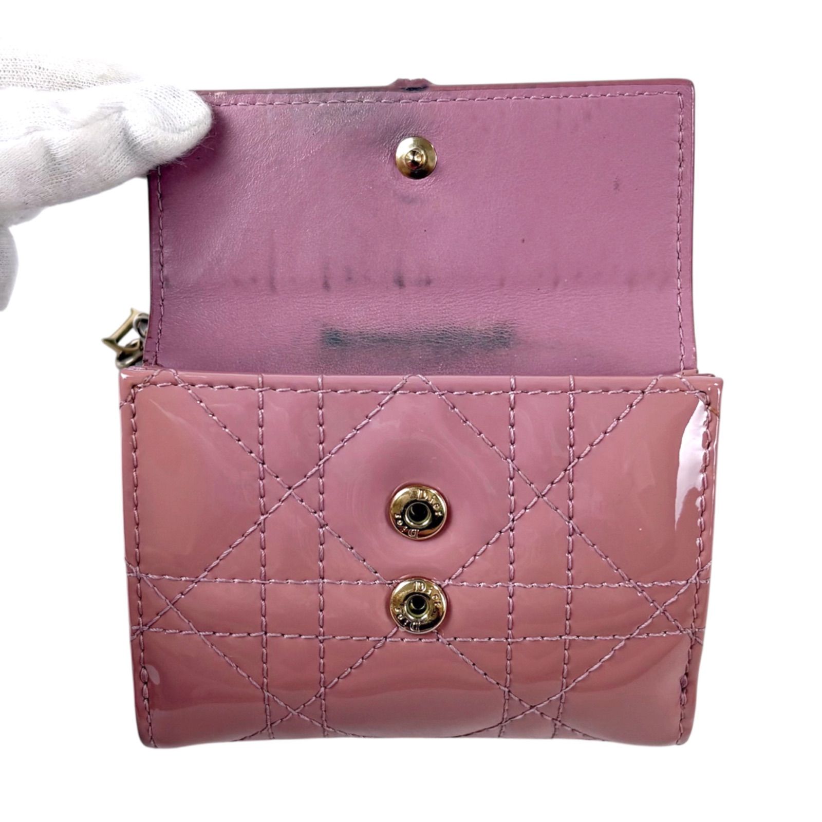クリスチャンディオール Lady Dior Lotus ウォレット三つ折り財布