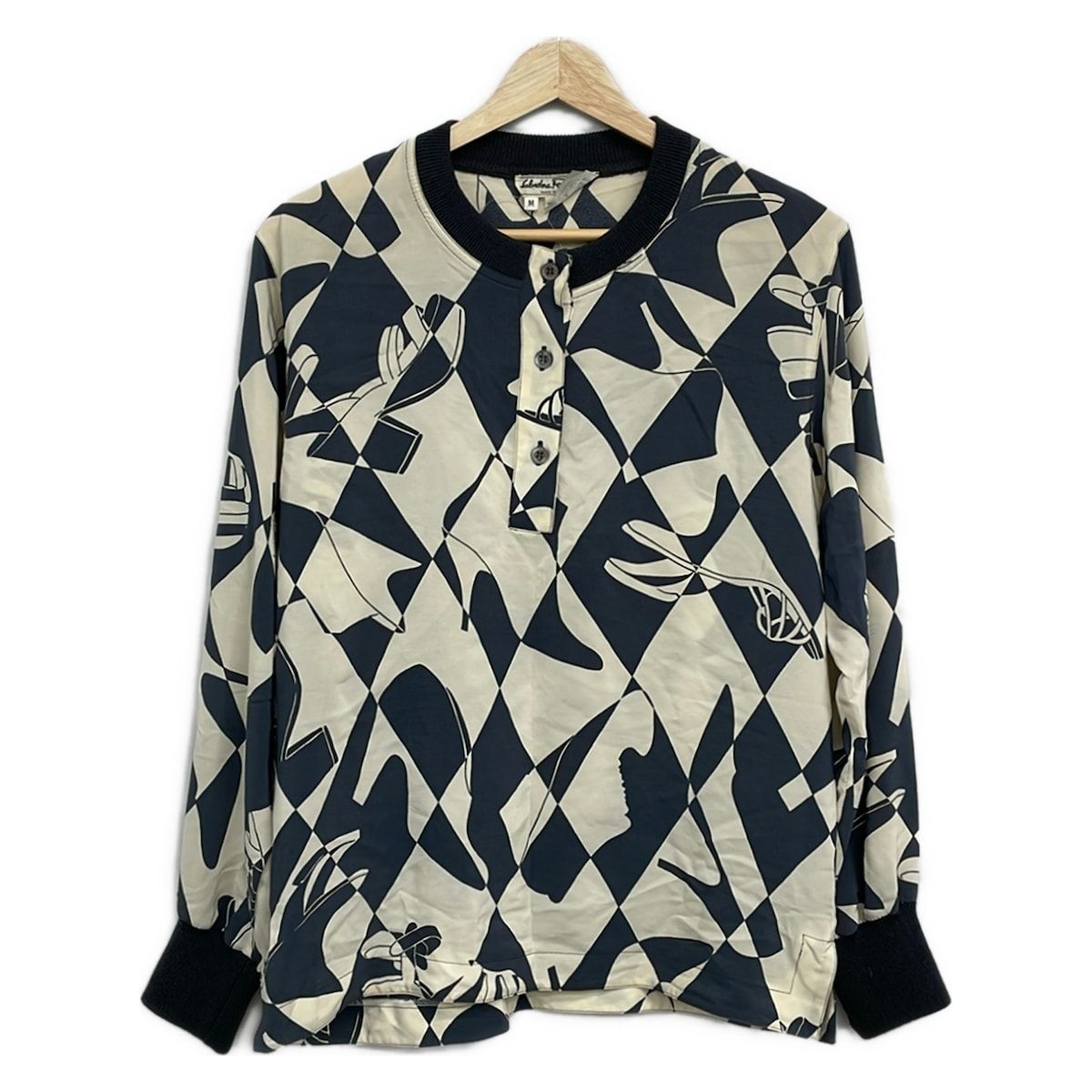 FERRAGAMO/SalvatoreFerragamo(サルバトーレフェラガモ) 長袖カットソー サイズM レディース - ネイビー×白 クルーネック/シルク