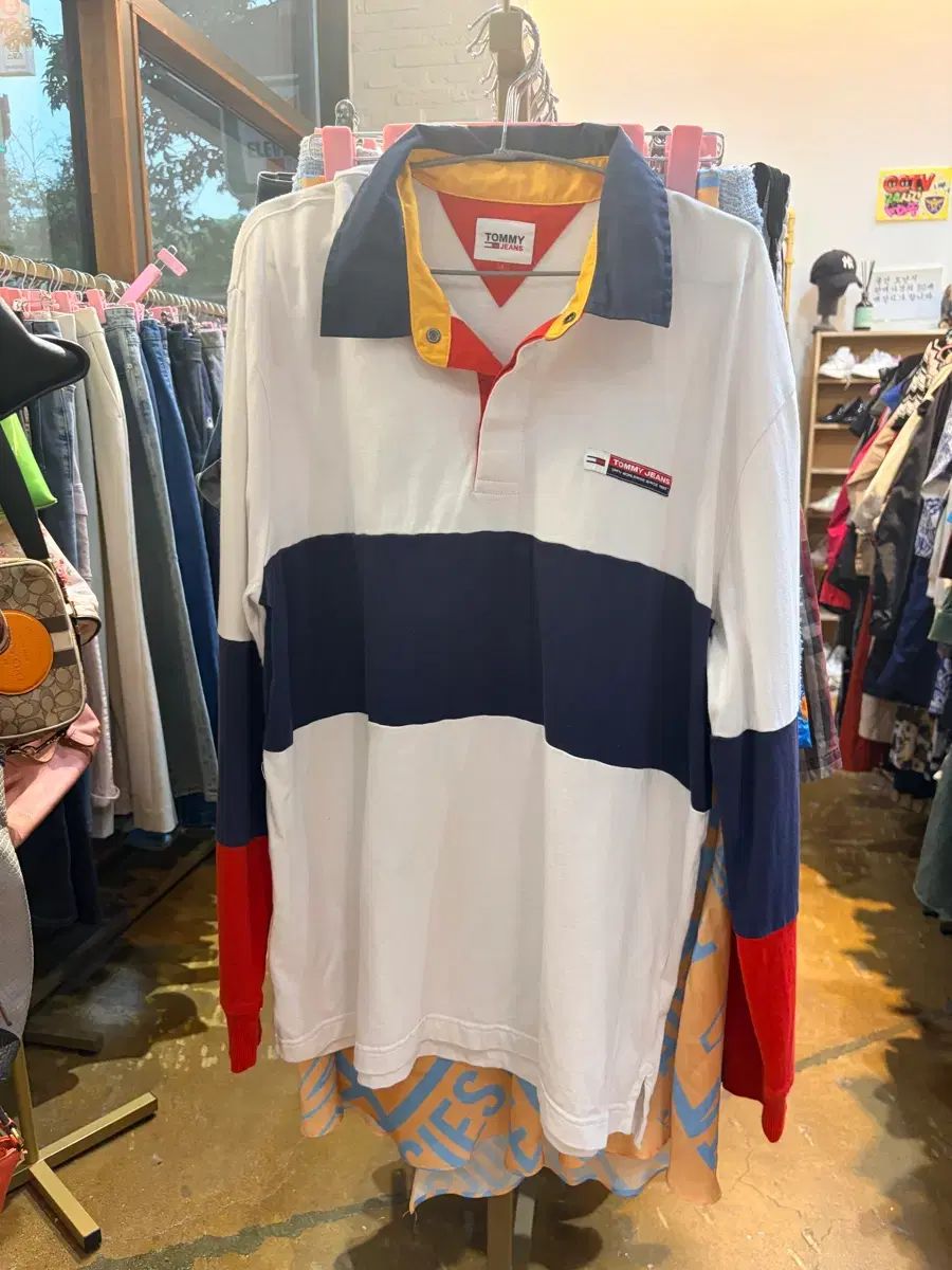 Tommy Hilfiger トミーヒルフィガー ラグビーシャツ 白/ネイビー/レッド