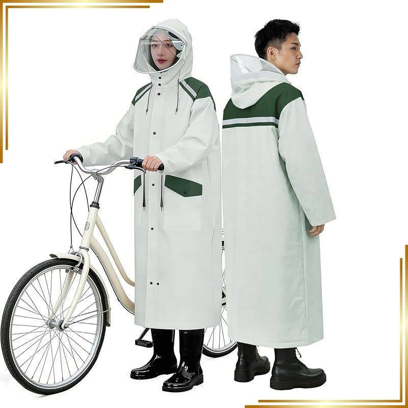 【新品】 [KINGLEAD] レインコート 自転車リュック対応【超軽量 二重透明レインバイザー付き】 バイク通勤レインウェア レディース カッパ 防水防風 豪雨対応 通勤通学 ポンチョ 男女兼用 反射条・収納袋付き (グリーン, L)