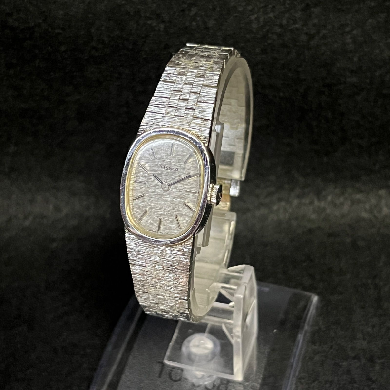 稼動品】 TISSOT 手巻き シルバー レディース 腕時計 オーバル型 動作 