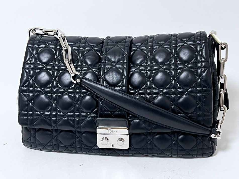Christian Dior クリスチャン ディオール ミスディオール カナージュ チェーンショルダーバッグ フラップ ラムスキン ブラック 美品