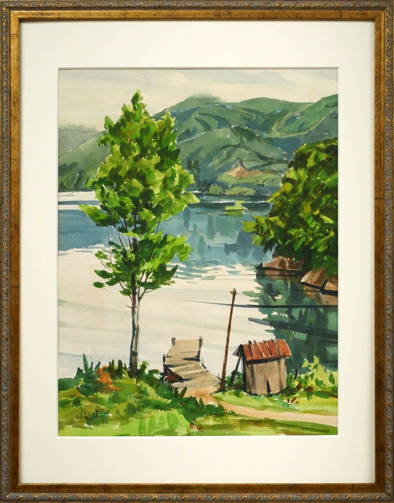 白江 正夫「桧原湖(福島県)」水彩画・6号 日本水彩画会会員 道展会員 市立小樽美術館で遺作展・作品収蔵 小竹美術 真作保証