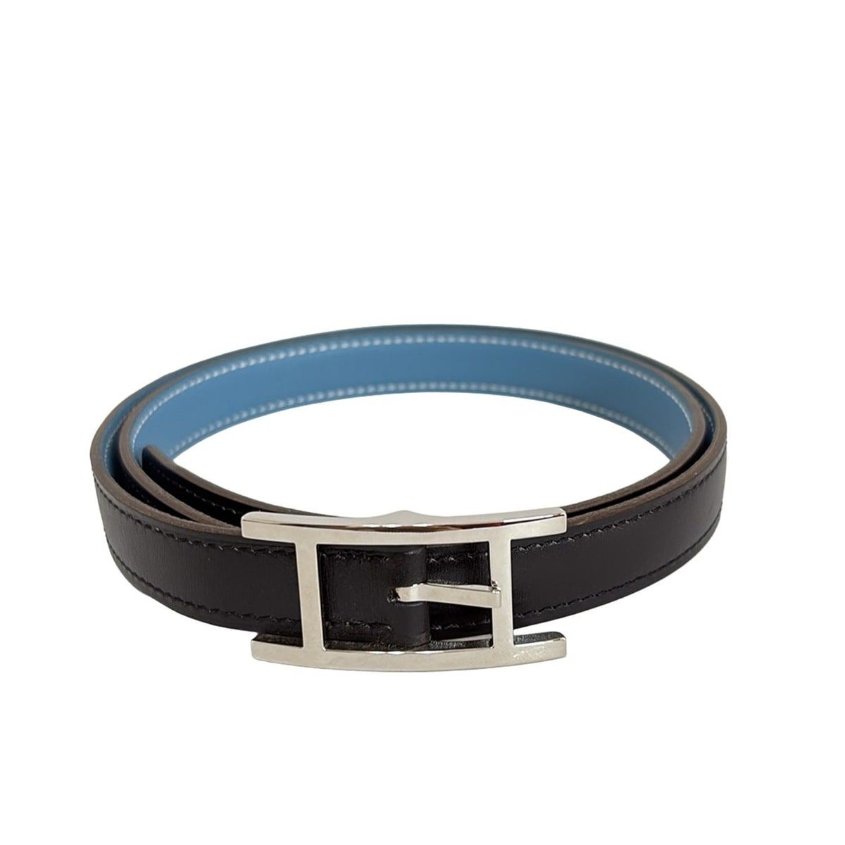 HERMES(エルメス) ベルト 75 アピ3 黒×ブルージーン シルバー金具/リバーシブル レザー