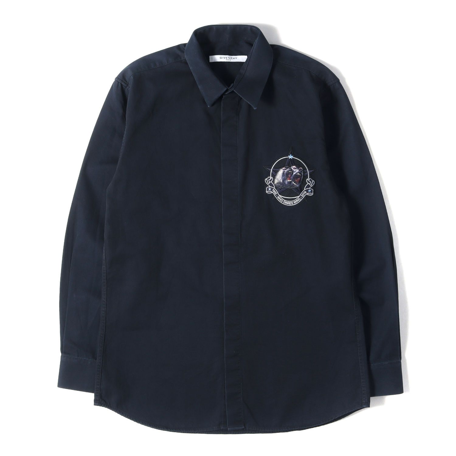 GIVENCHY ジバンシィ シャツ ダークネイビー 紺 サイズ:39 | モンキー スター ワッペン コットン 比翼ボタン シャツ | トップス カジュアルシャツ 長袖【メンズ】【中古】