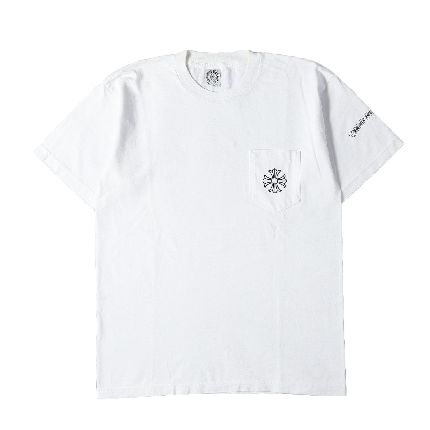 CHROME HEARTS クロムハーツ Tシャツ ホワイト 白 サイズ:L | 90s - 00s CHプラス / ブロック クロス クルーネック ポケット Tシャツ | USA製 | トップス カットソー 半袖【メンズ】【中古】