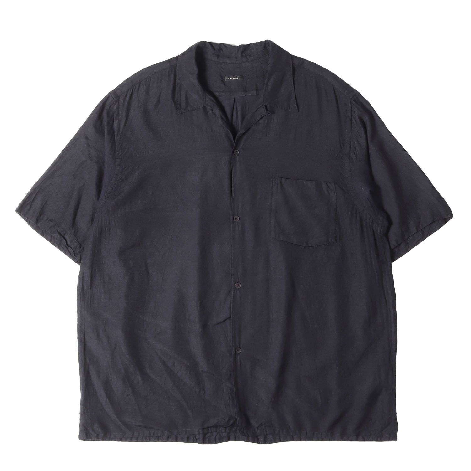 COMOLI コモリ シャツ ネイビー 紺 サイズ:4 | 24SS ウールシルク 半袖