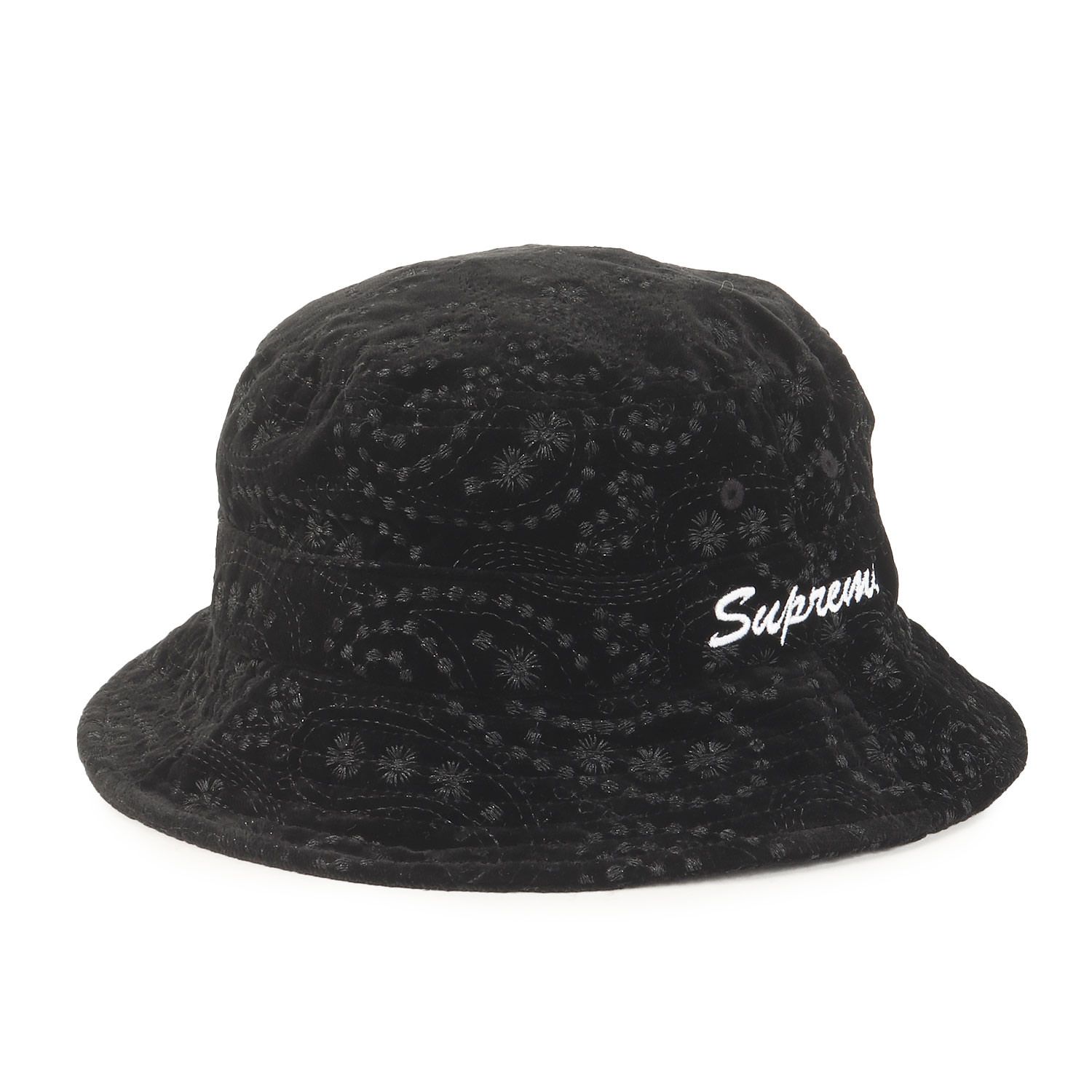 【美品】Supreme シュプリーム ハット ブラック 黒 サイズ:M/L | 23AW ペイズリー柄 ベルベット ブーニーハット (Velvet Paisley Boonie) | ブランド ファッション アイテム【メンズ】【中古】