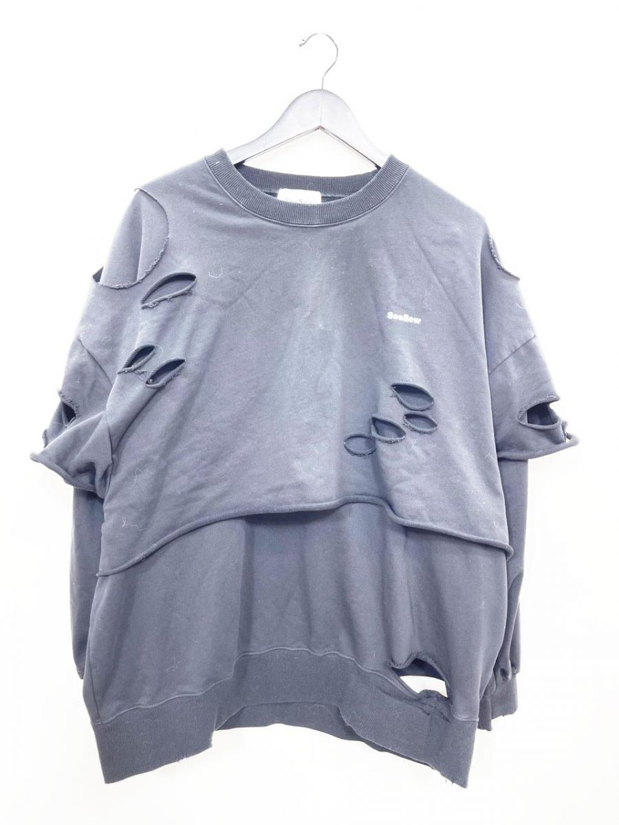 SeeSew シーソー レイヤードダメージスウェット トレーナー size M/黒 ■■◎レディース