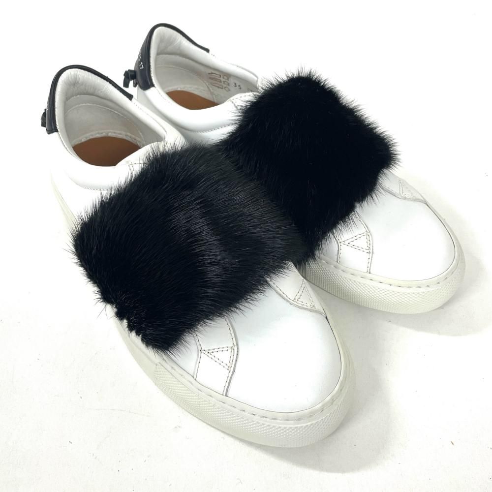 ジバンシィ GIVENCHY アーバン ストリート スリッポン スニーカー ミンク DN0167 ホワイト ファー レザー 22cm【中古】