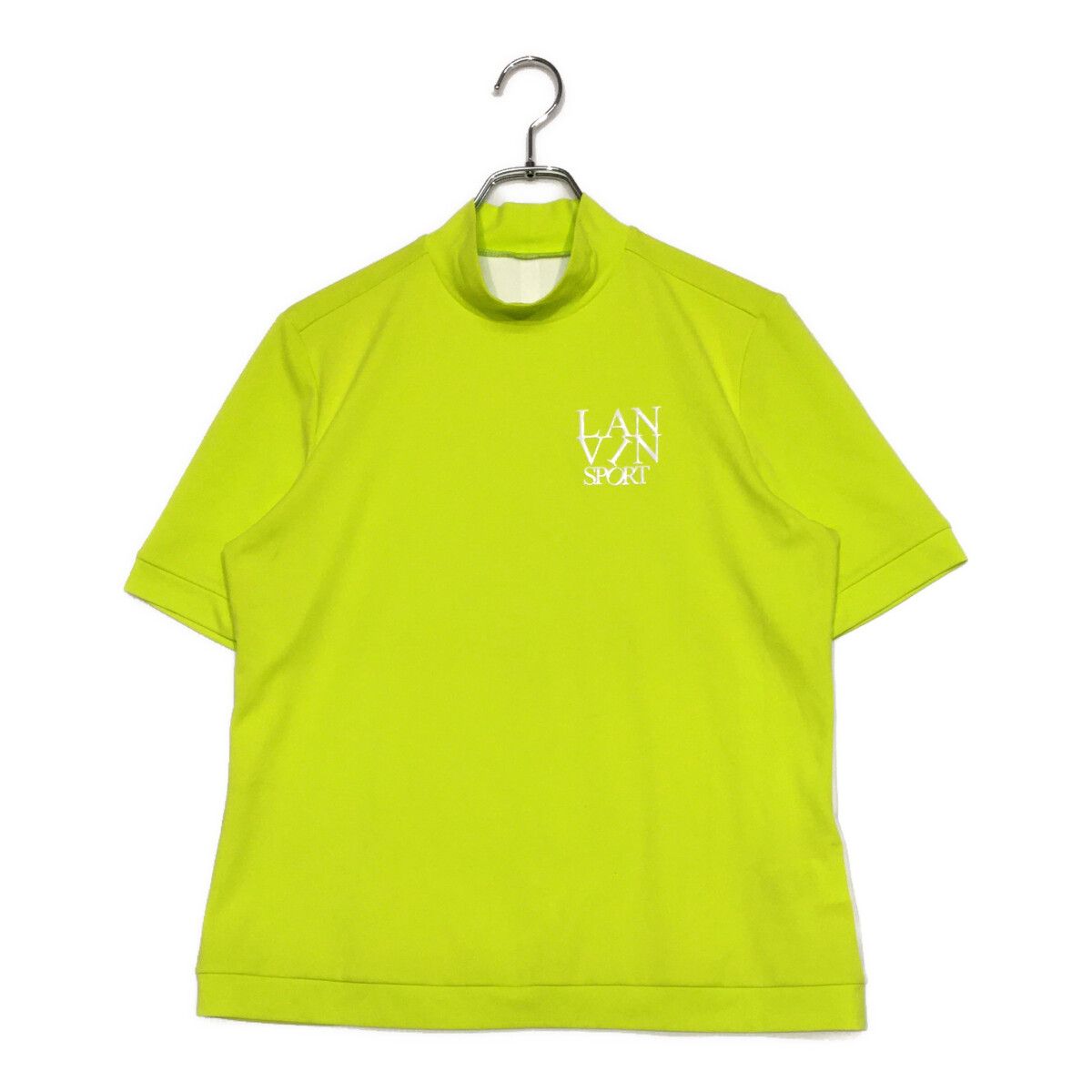 中古 レディース ランバンスポール LANVIN SPORT 半袖シャツ 44(3L) ライム×白 モックネック 5分袖 大きい