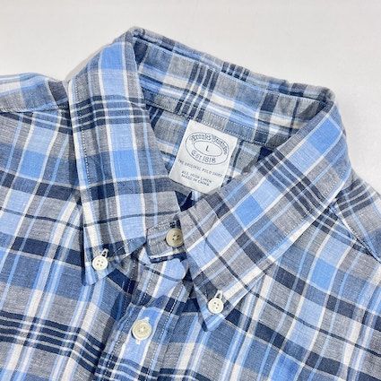 リネン100% Brooks Brothers ブルックスブラザーズ チェック BD ボタン