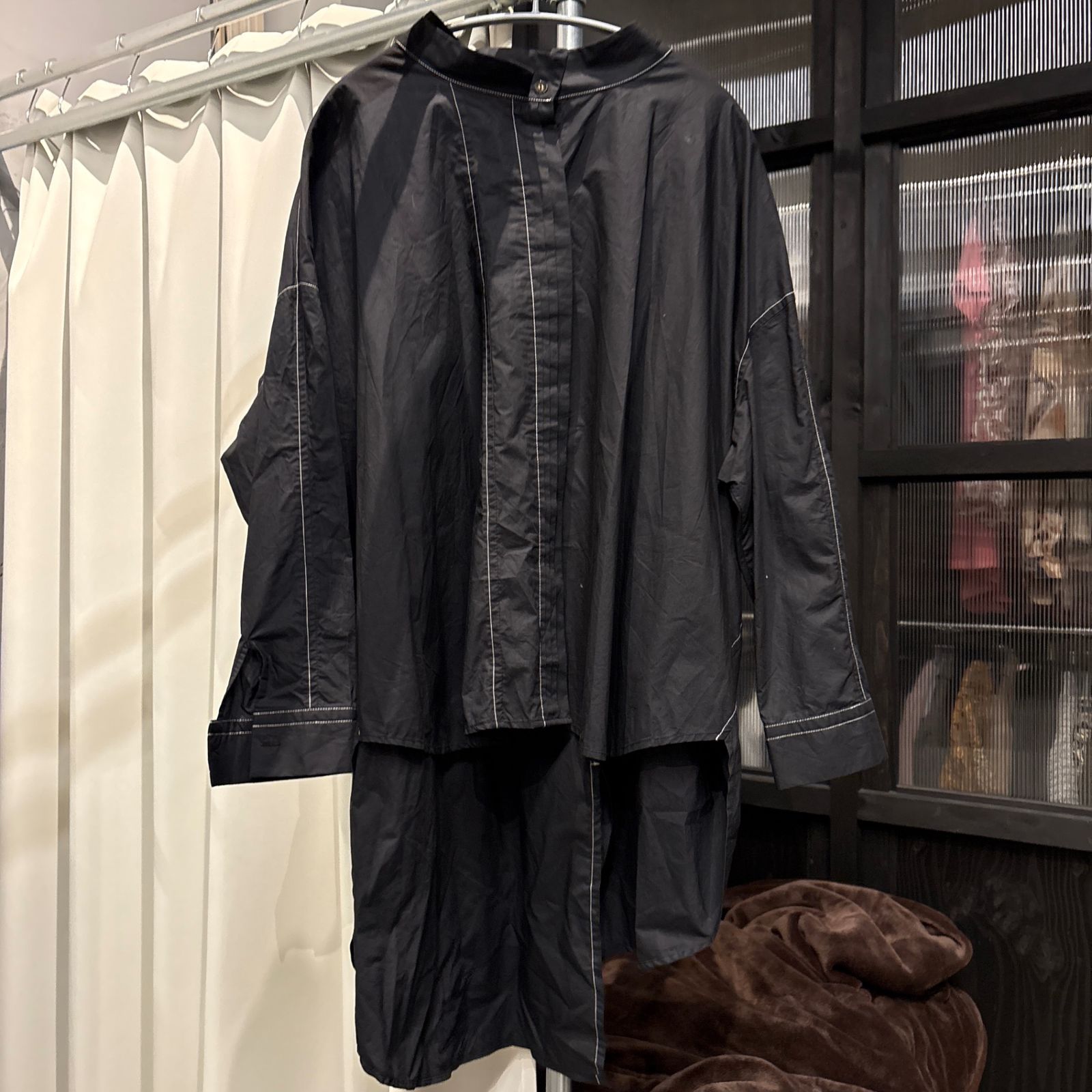 近年✨ 芽風 センソユニコ メフウ　チェックブラウス　シャツ アシメ 変形 ー【東あずま店 併売品】 芽風 メフウ センソユニコ 黒 ブラック BLACK