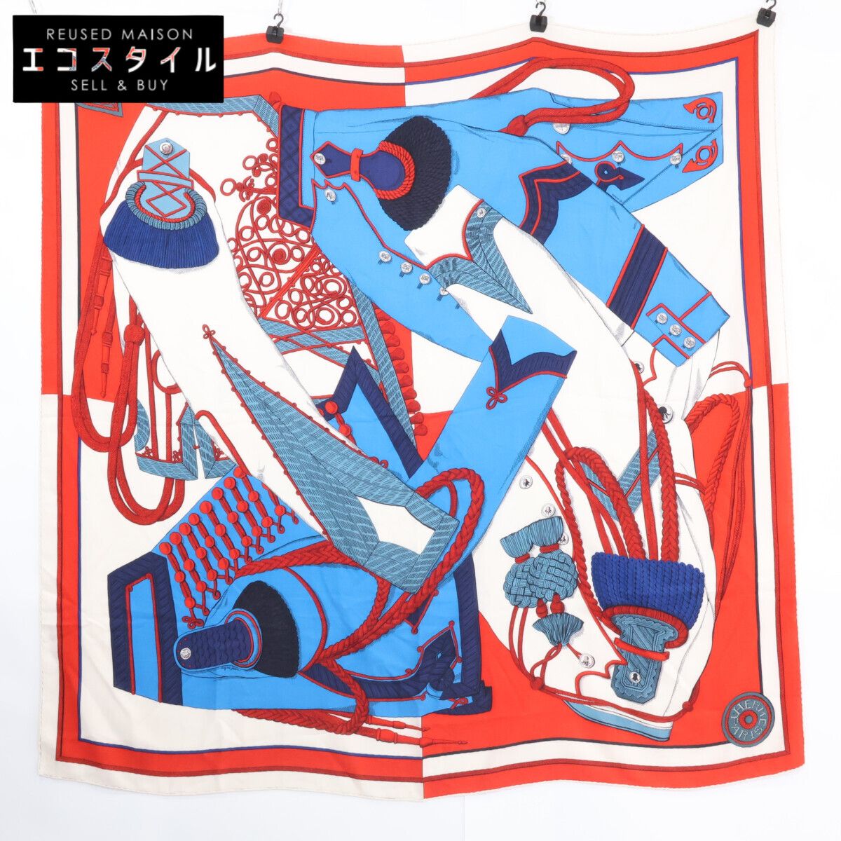 HERMES　エルメス　カレジェアン140 カシミヤシルク Zouaves et Dragons ズアヴとドラゴン 大判