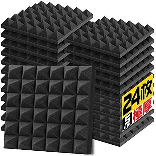 【新品】YOPIN 吸音材 30*30*5cm 極厚 ウレタンフォーム 吸音対策 室内装飾 楽器 消音 騒音 防音 吸音パネル 両面テープ付き (2.16?（24枚）, 黒(ピラミッド形)) accdbfc3