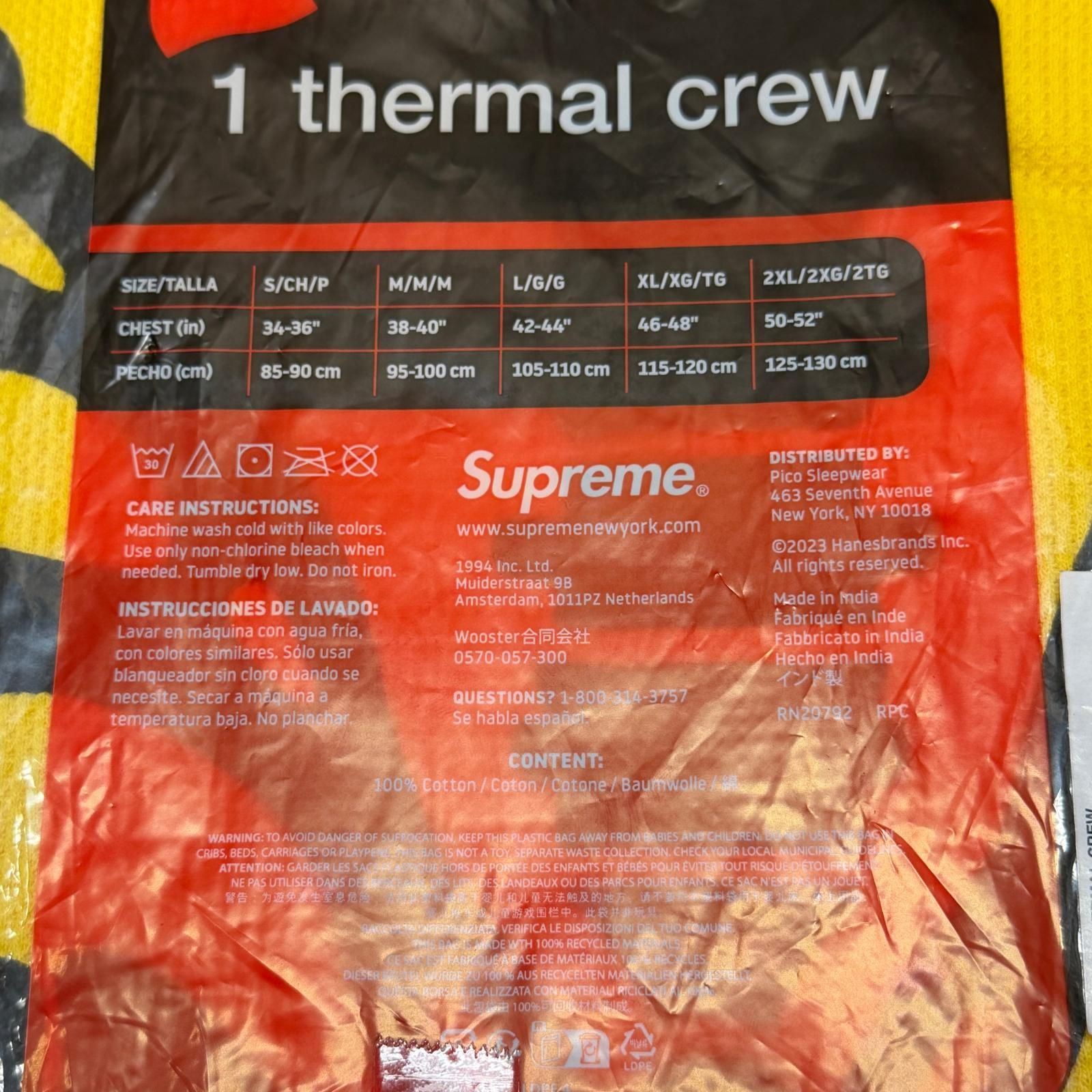 未使用 Supreme × Hanes 25AW Bones Thermal Crew ボーン サーマル 