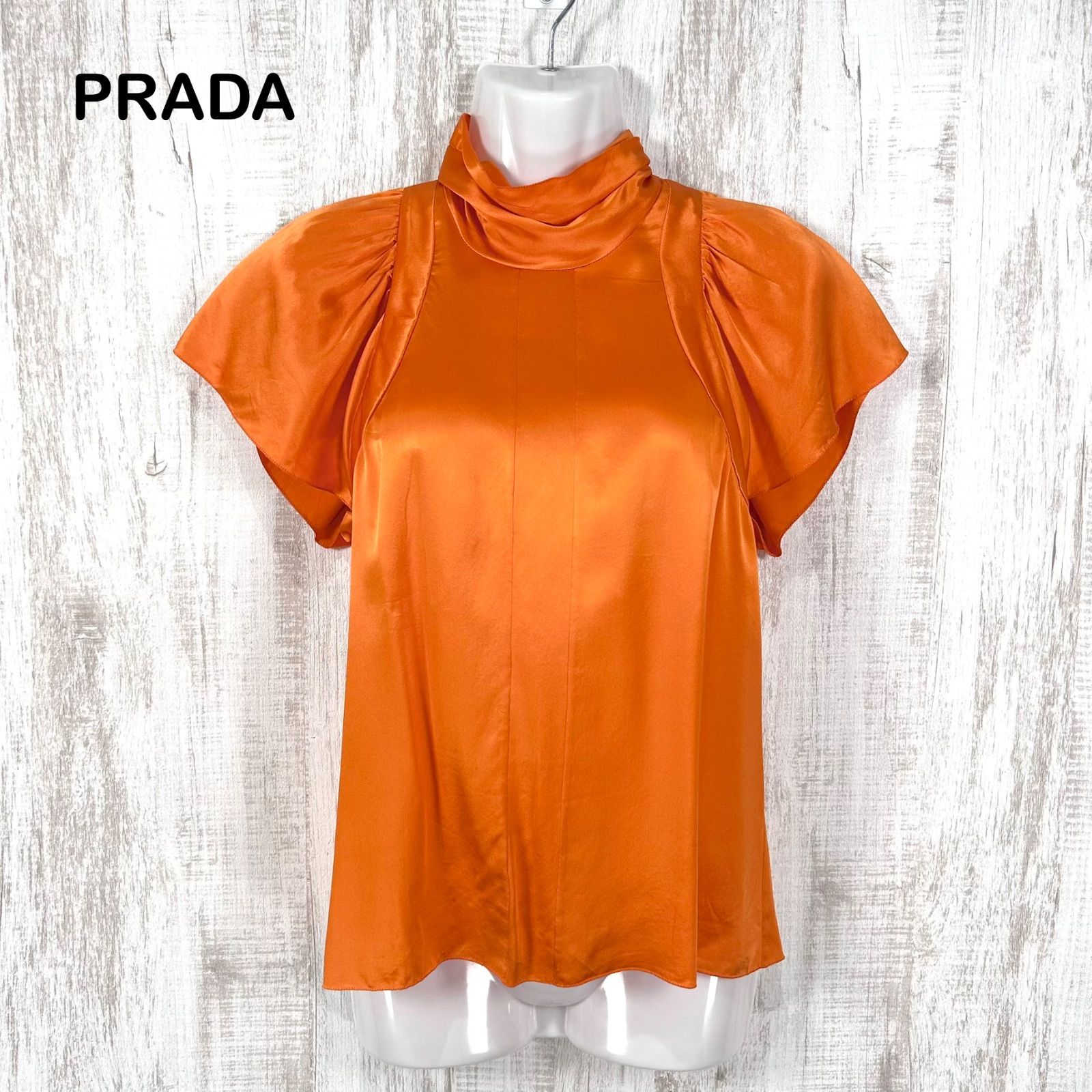 イタリア製 00s PRADA プラダ シルク100% フレアスリーブ ハイネック 