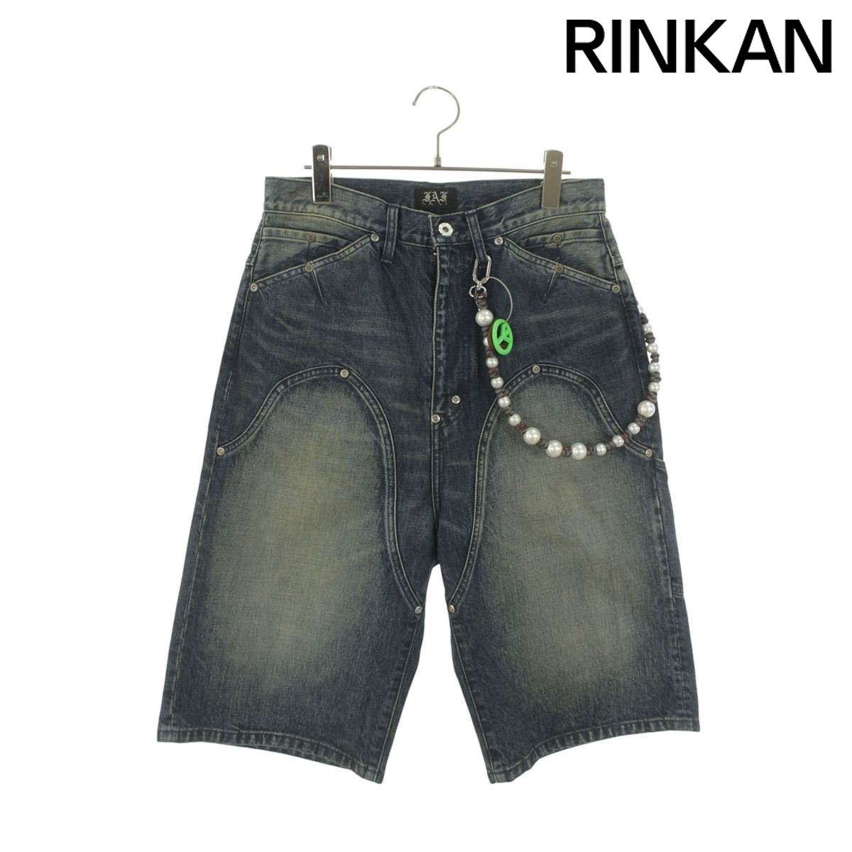 エフエーエフ NEWCOMMUNE BAGGY DENIM SHORTS チェーン付きウォッシュドバギーデニムハーフパンツ メンズ 2