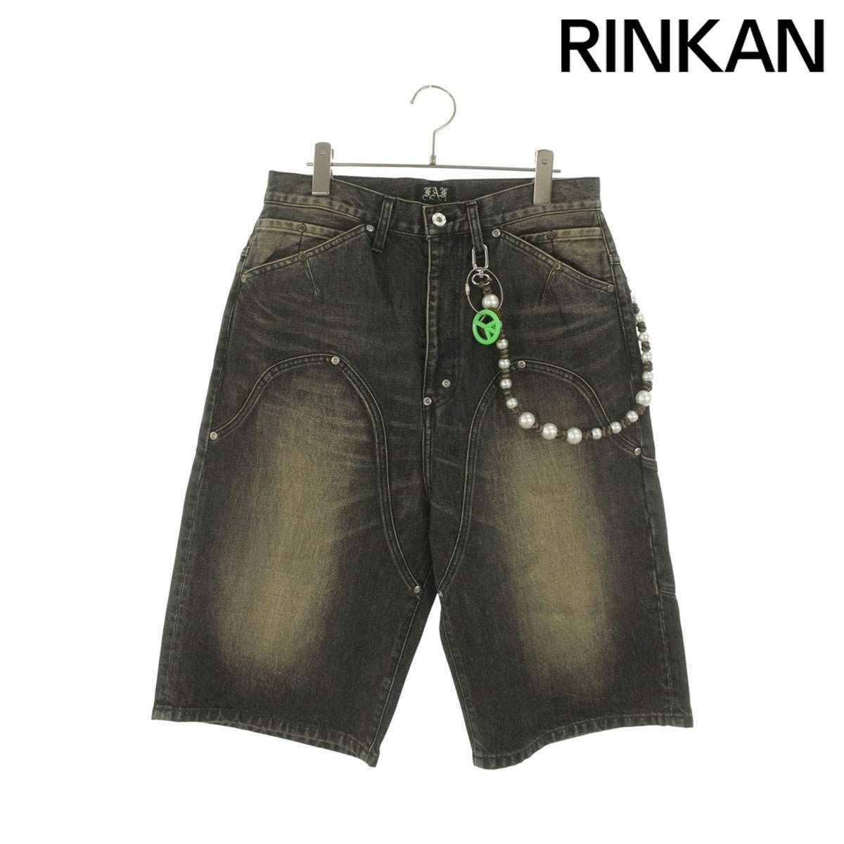 エフエーエフ NEWCOMMUNE BAGGY DENIM SHORTS チェーン付きウォッシュドバギーデニムハーフパンツ メンズ 3
