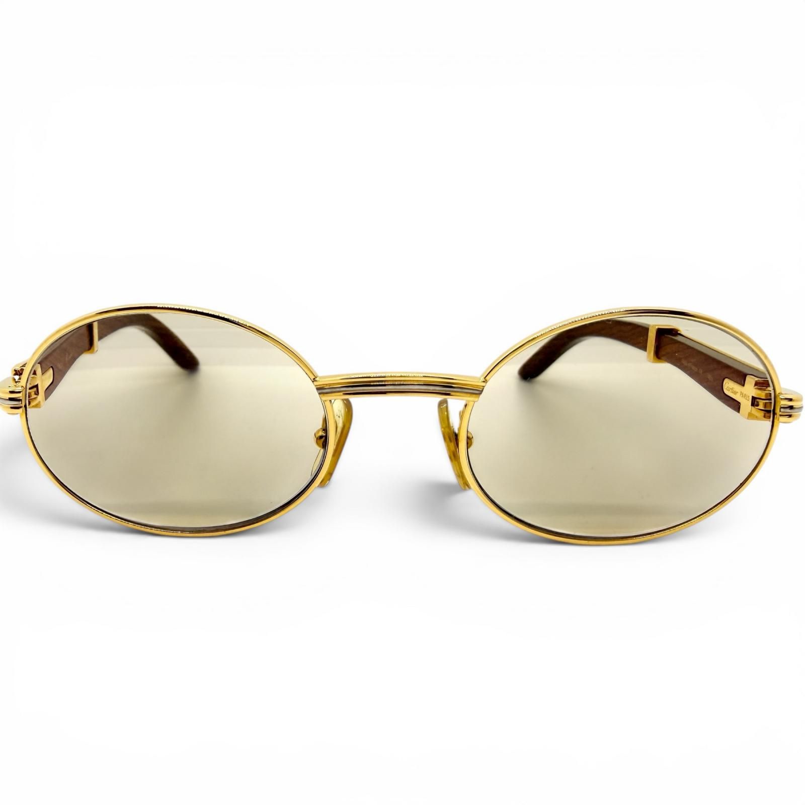 CARTIER カルティエ トリニティ サングラス 53□22 GP×ウッド ブラウン 