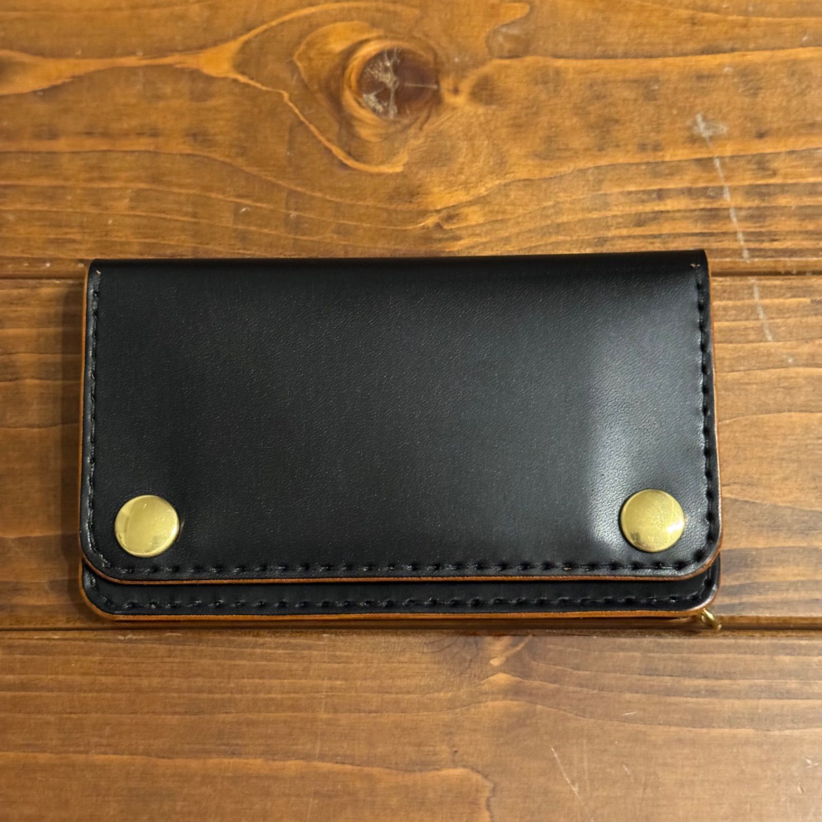 トラッカーウォレット ミドル 2層 wallet 茶芯ブラック 3層 栃木レザー