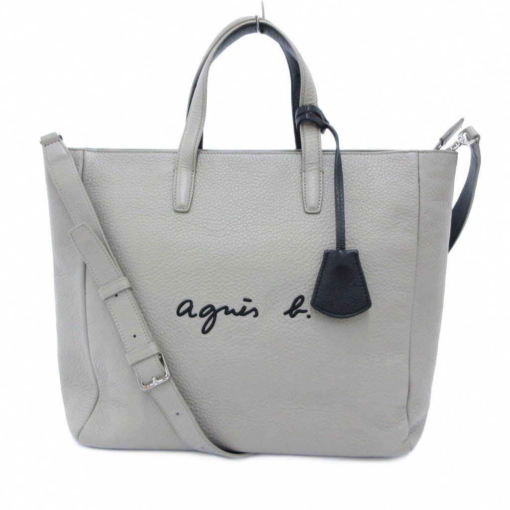 アニエスベー agnes b. 2way トートバッグ ショルダー レザー シボ革 グレー /JS ■STK